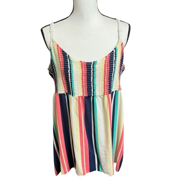 Torrid Colorful Striped Tank Top Babydoll Shirred Smocked Bodice Plus Size 3X - Picture 1 of 15